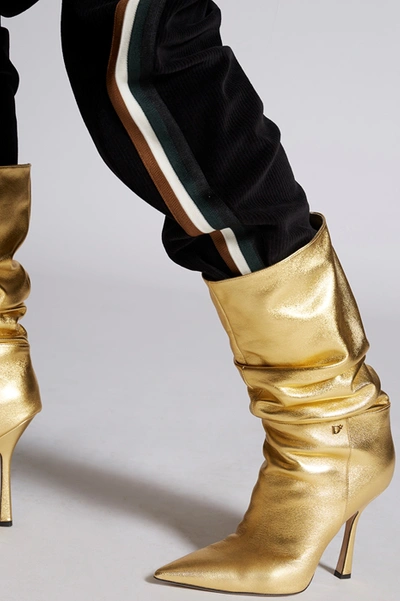 Dsquared2 100mm Metallic Leather Boots In Gold