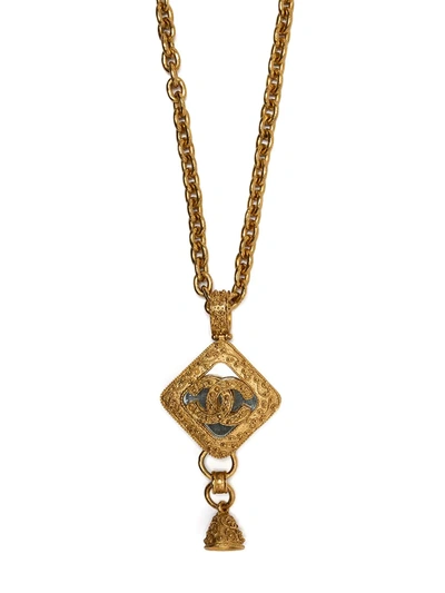 Pre-owned Chanel 1994 Cc Bell Charm Chain Necklace In Gold