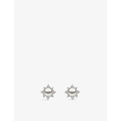 Yoko London Trend 18ct White-gold, 0.305ct Brilliant-cut Diamond And Freshwater Pearl Earrings In White Gold