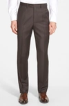 Santorelli Luxury Flat Front Wool Trousers In Espresso