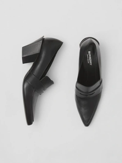 Burberry Leather Heeled Loafers In Black