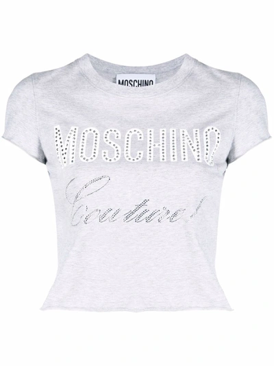 Moschino Couture Crystal-embellished T-shirt In Grey