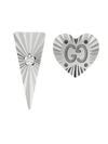 Gucci Gg Heart And Diamond Triangle Stud Earrings In White Gold In Silver