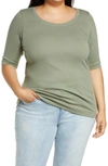 Caslon Ballet Neck Cotton & Modal Knit Elbow Sleeve Tee In Green Dune