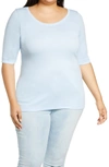 Caslon Ballet Neck Cotton & Modal Knit Elbow Sleeve Tee In Blue Cashmere