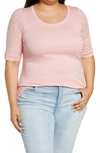 Caslon Ballet Neck Cotton & Modal Knit Elbow Sleeve Tee In Pink Bride