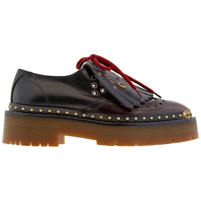Burberry Two Tone Brogue Leather Bissett Fringe Detail Lace Up Platform In Multi
