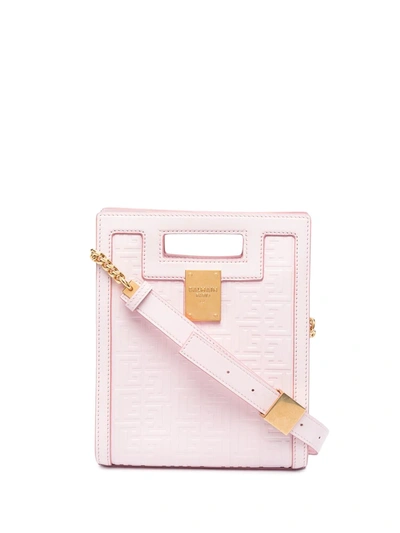 Balmain 1945 Small Tote Bag In Monogram Canvas In Pink