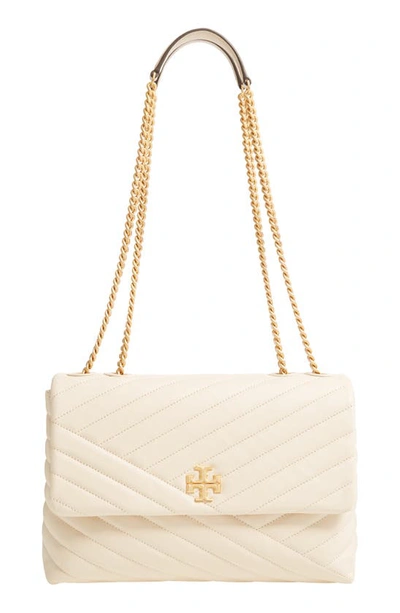 Tory Burch Kira Chevron Leather Crossbody Bag In New Cream/ Rolled Brass