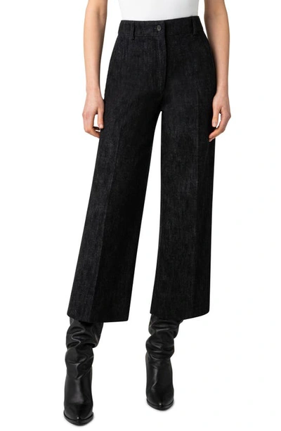 Akris Punto Cropped Wide-leg Stretch Crepe Pants With Piping In Black