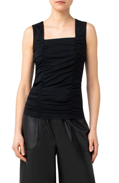 Akris Punto Ruched Square-neck Sleeveless Top In Black