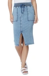 Wash Lab Front Slit Drawstring Denim Skirt In French Blue