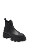 Ganni Calf Leather Low Chelsea Boot In Black