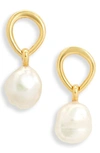 Monica Vinader Nura Freshwater Pearl Drop Frontal Hoop Earrings In 18ct Gold Vermeil/st Silver