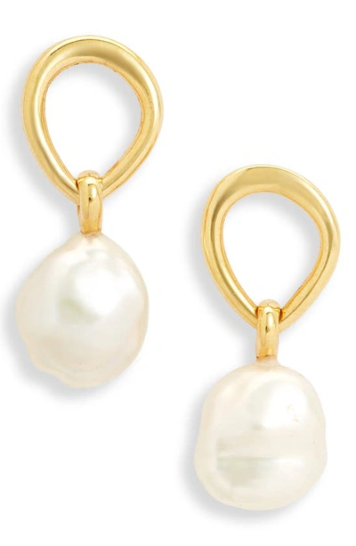 Monica Vinader Nura Freshwater Pearl Drop Frontal Hoop Earrings In 18ct Gold Vermeil/st Silver