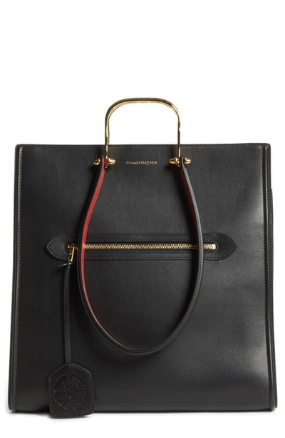 Alexander Mcqueen The Tall Story Logo-embossed Leather Tote Bag In Black/deep Red