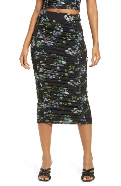 Afrm Venice Ruched Skirt In Spring Noir Bouquet