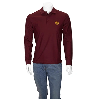 Burberry Mens Burgundy Long-sleeve Archive Logo Cotton Pique Polo Shirt