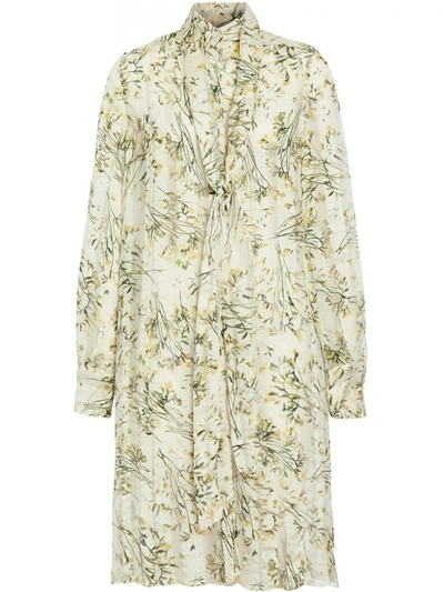 Burberry Giulia Floral Print Organza Tie-neck Shirt Dress