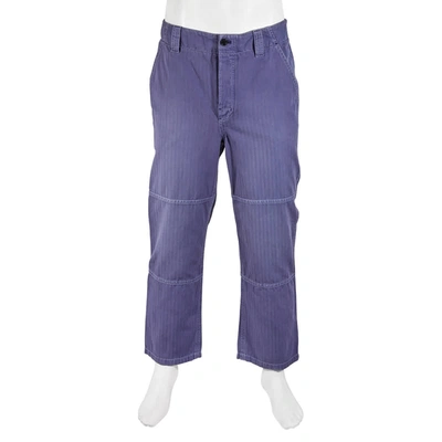 Burberry Mens Herringbone Cotton Linen Cropped Workwear Trousers, Brand Size 44 (waist Size 29.5'') In Purple