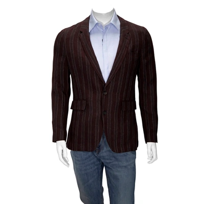Burberry Soho Edition Striped Linen Tailored Blazer, Brand Size 44r (us Size 34) In Red