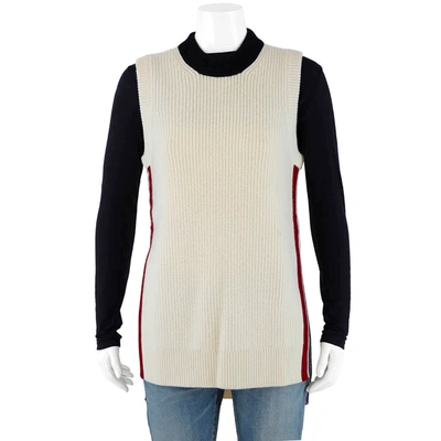 Burberry Ladies Natural White Cashmere And Wool Rib Knit Vest, Size Small In Black,red,white