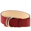 BURBERRY BURBERRY DOUBLE D-RING COLORBLOCK LEATHER BELT IN CRIMSON/LIMESTONE