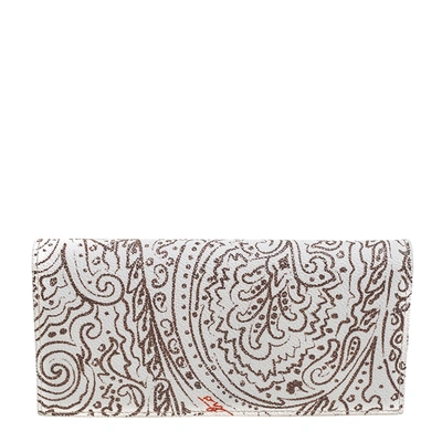 Pre-owned Etro White/brown Paisley Print Coated Canvas Continental Wallet