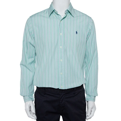 Pre-owned Ralph Lauren Green Striped Cotton Button Front Custom Fit Shirt M