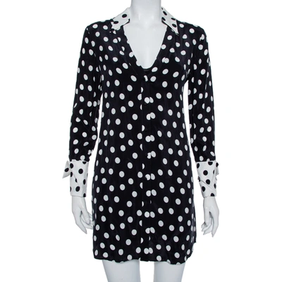 Pre-owned Alice And Olivia Black Polka Dot Crepe Shirt Dress S