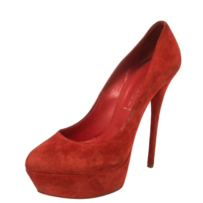 Pre-owned Casadei Red Suede Platform Pumps Size 40