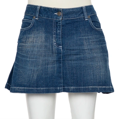 Pre-owned Burberry Navy Blue Denim Pleated Detail Mini Skirt S
