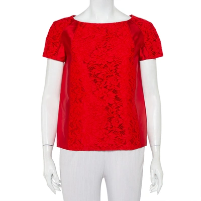 Pre-owned Valentino Red Silk & Lace Paneled Oversized Top S