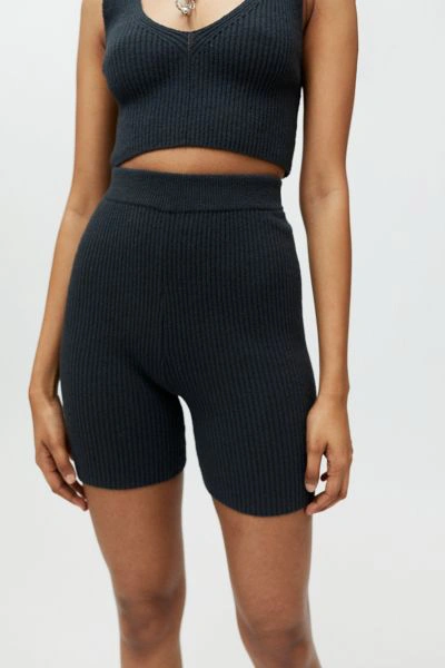 Urban Outfitters Uo Sassi Ribbed Bike Short In Black