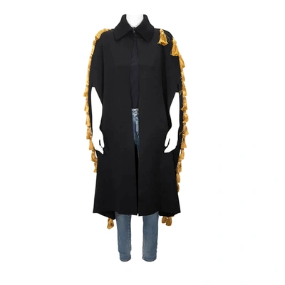 Burberry Wool Blend Military Cape With Tassels In Black