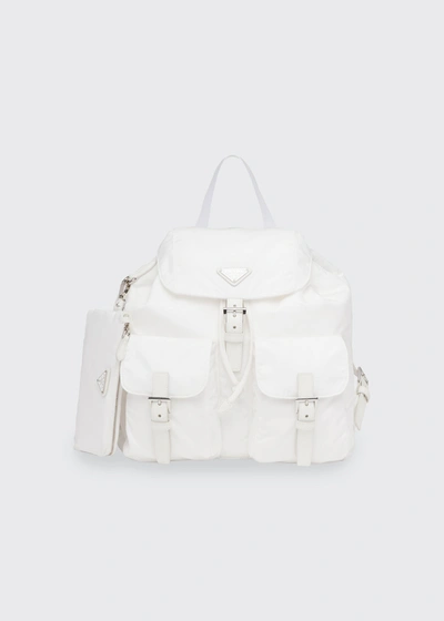 Prada Vela Medium Recycled Nylon Backpack In F0009 Bianco