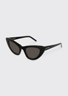 Saint Laurent Lily Cat-eye Acetate Sunglasses, Black In Black
