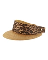 Eric Javits Champ Woven Visor In Natural/leopard