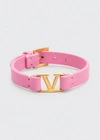 Valentino Vlogo Signature Leather Bracelet In Dawn Pink