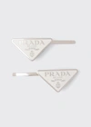 Prada Logo Hair Pins, Set Of 2 In White
