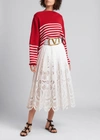 Valentino Oversized Boat-neck Striped Cotton Sweater In Red Multi