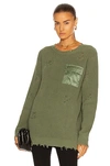 Ser.o.ya Devin Distressed Cotton Crewneck Sweater Dress In Olive