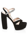 Miu Miu Women's Crystal-embellished Suede Platform Sandals In Black