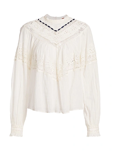 Free People Women's Abigail Lace Eyelet Victorian Top In Ivory