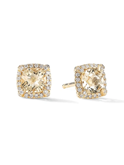 David Yurman Women's Petite Châtelaine Pavé Bezel Stud Earrings In 18k Yellow Gold With Gemstone In Champagne Citrine