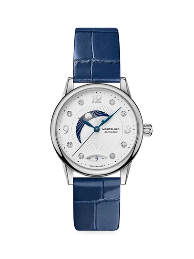 Moncler Women's Boheme Day & Night Crocodile-embossed Leather-strap Watch In Blue