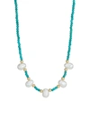 JIA JIA WOMEN'S NEVADA 14K YELLOW GOLD, TURQUOISE & 6X8MM PEARL BEADED NECKLACE,400014163952