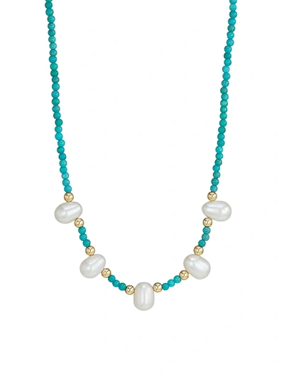 Jia Jia Women's Nevada 14k Yellow Gold, Turquoise & 6x8mm Pearl Beaded Necklace