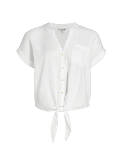 Nic+zoe Petites Mixed-media Tie-front Shirt In Paper White