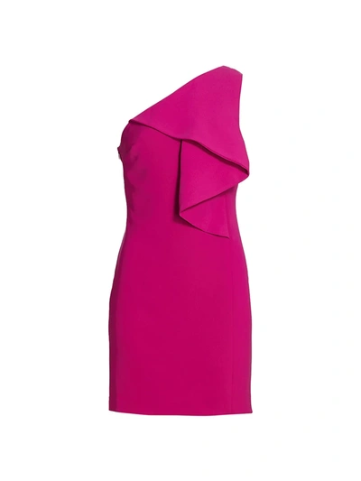 Halston Brigitte One-shoulder Ruffled Crepe Mini Dress In Fuchsia